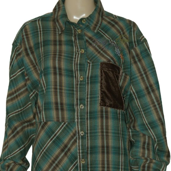 UO BDG Kit Patchwork Top Plaid Printed Tunic Shirt L - Picture 6 of 6